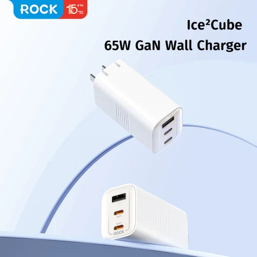 Rock Wall töltő Ice2Cube GaN - USB + 2xType C - PD 65W 3A fehér, - 3