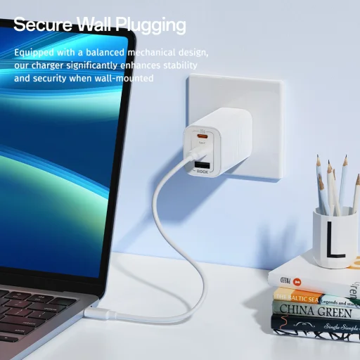 Rock Wall töltő Ice2Cube GaN - USB + 2xType C - PD 65W 3A fehér, - 9