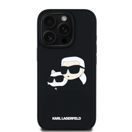  iPhone 16 Pro Karl Lagerfeld 3D Rubber Double Heads fekete tok - 3