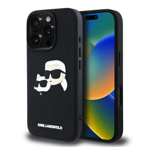  iPhone 16 Pro Karl Lagerfeld 3D Rubber Double Heads fekete tok - 1