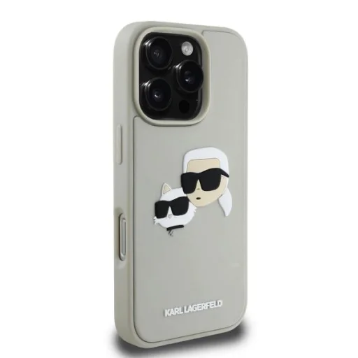  iPhone 16 Pro Bézs Karl Lagerfeld 3D Gumis Dupla Fejű tok - 4