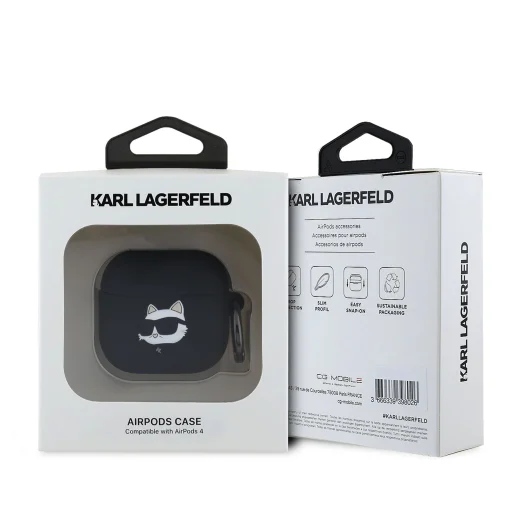 Karl Lagerfeld 3D Logo NFT Choupette Fej Szilikon Tok AirPods 4 Fekete - 3