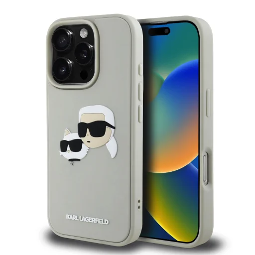  iPhone 16 Pro Max Bézs Karl Lagerfeld 3D Rubber Double Heads tok - 1