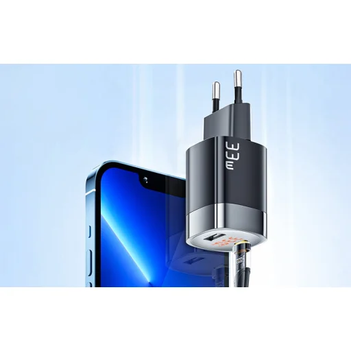 Fali töltő, Essager, ECTCA-LYB01-Z, GaN, USB-A, USB-C, 33W (fekete) - 3