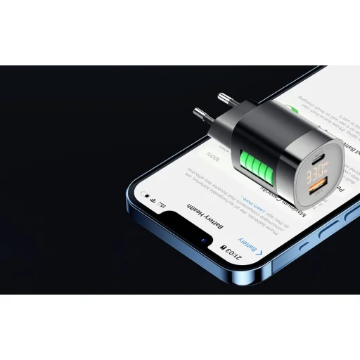 Fali töltő, Essager, ECTCA-LYB01-Z, GaN, USB-A, USB-C, 33W (fekete) - 4