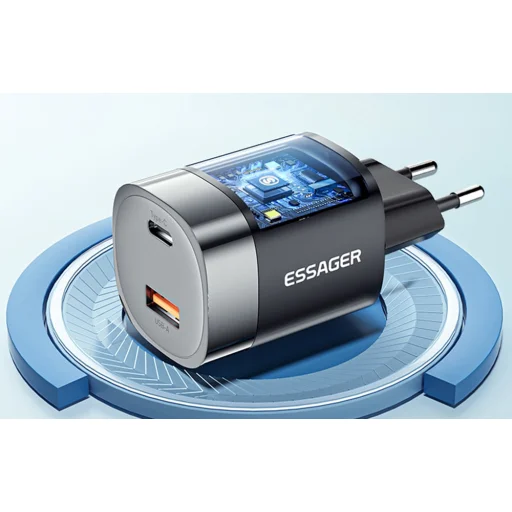 Fali töltő, Essager, ECTCA-LYB01-Z, GaN, USB-A, USB-C, 33W (fekete) - 5