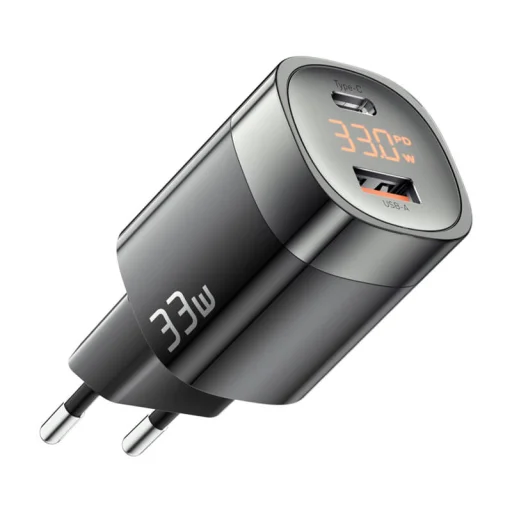 Fali töltő, Essager, ECTCA-LYB01-Z, GaN, USB-A, USB-C, 33W (fekete) - 1