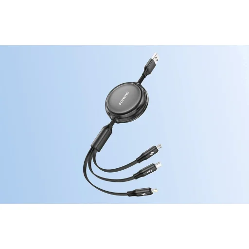 3 az 1-ben Visszahúzható Kábel X113 1.1M Fekete - 2