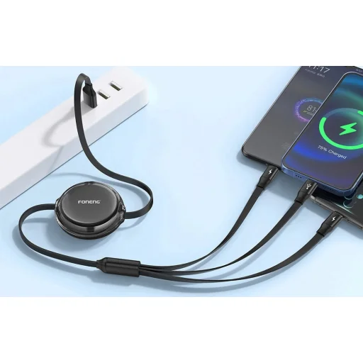 3 az 1-ben Visszahúzható Kábel X113 1.1M Fekete - 4