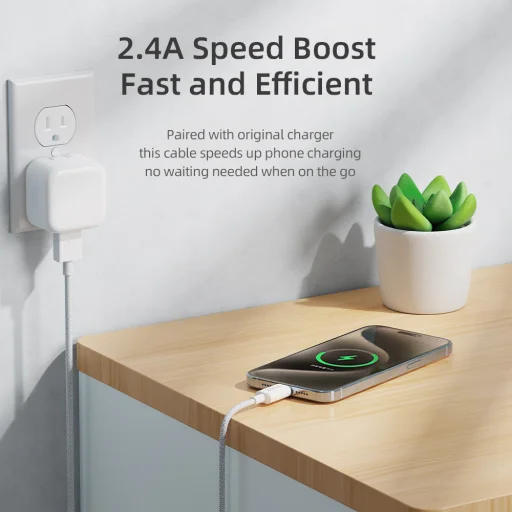 Rock Z20 Flash Charge Series fonott kábel - USB Lightning - 2,4A 1 méter fehér - 4