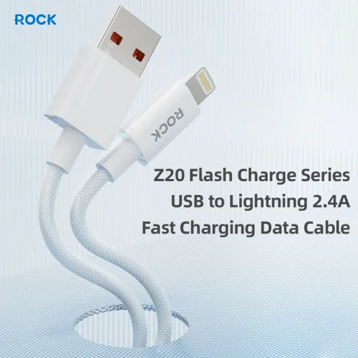Rock Z20 Flash Charge Series fonott kábel - USB Lightning - 2,4A 1 méter fehér - 5
