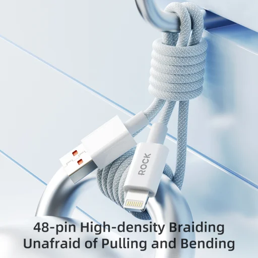 Rock Z20 Flash Charge Series fonott kábel - USB Lightning - 2,4A 1 méter fehér - 7