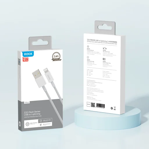 Rock Z20 Flash Charge Series fonott kábel - USB Lightning - 2,4A 1 méter fehér - 8