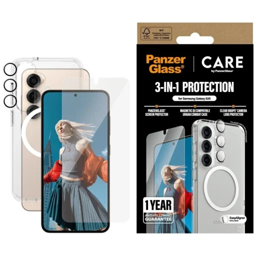 CARE by PanzerGlass Flagship 3 az 1-ben Tok + Üvegfólia + Objektívvédő Készlet Samsung Galaxy S25 tok - 1