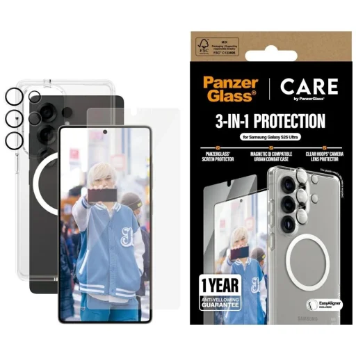 CARE by PanzerGlass Flagship 3in1 Tok + Üvegfólia + Lencsevédő Készlet Samsung Galaxy S25 Ultra számára - 1