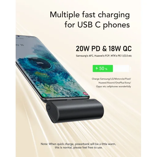 Powerbank Veger W0556/V0556 5000mAh 20W 3A PD QC3.0 USB-C - fekete - 3