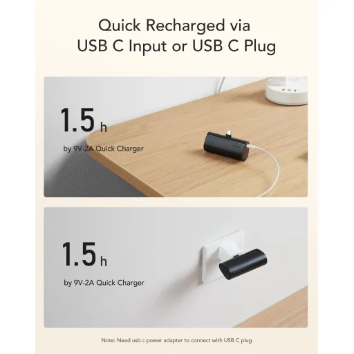 Powerbank Veger W0556/V0556 5000mAh 20W 3A PD QC3.0 USB-C - fekete - 4