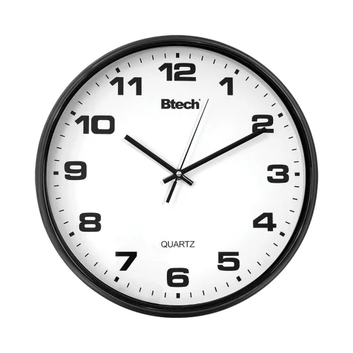 Btech BH-100 falióra, 33 cm átmérő, fehér számlap, fekete keret, műanyag - 1
