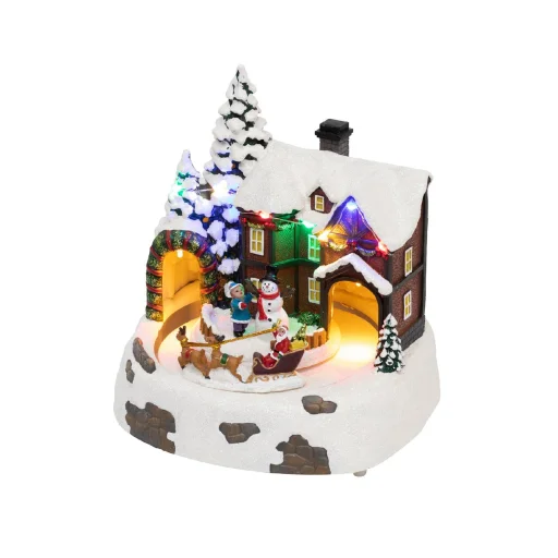 Home DRM 15 dioráma, havas ház, színes LED, rénszarvasszán, beltéri - 2