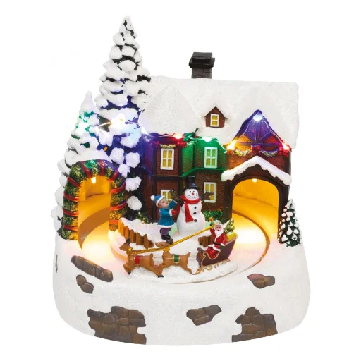 Home DRM 15 dioráma, havas ház, színes LED, rénszarvasszán, beltéri - 1
