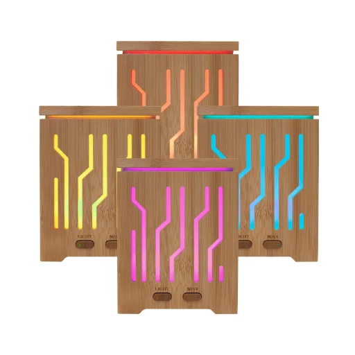 Home AD 200 aromadiffúzor, ultrahangos hidegpárásító, bambusz alapzat és fedél, 200 ml kapacitás, folyamatos színváltás,  tartozék hálózati adapter  - 2