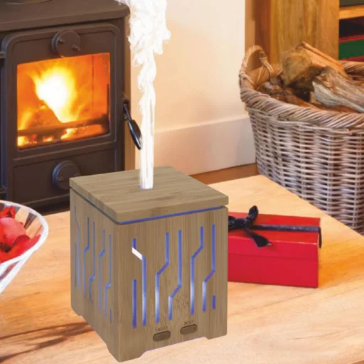 Home AD 200 aromadiffúzor, ultrahangos hidegpárásító, bambusz alapzat és fedél, 200 ml kapacitás, folyamatos színváltás,  tartozék hálózati adapter  - 5