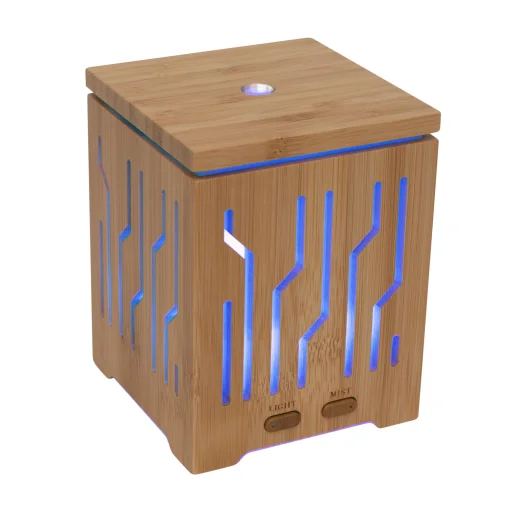Home AD 200 aromadiffúzor, ultrahangos hidegpárásító, bambusz alapzat és fedél, 200 ml kapacitás, folyamatos színváltás,  tartozék hálózati adapter  - 1