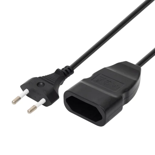 Home NV 12-5/BK EURO kéteres hosszabbító, 5 m,  H03VVH2-F 2x0,75 mm2 kábel, 250V~/2,5A/max.575W, fekete színű - 1