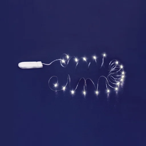 Home MLF 26/WH micro LED-es fényfüzér, 2 m / 20 db hidegfehér micro LED, állófényű, átlátszó vezeték, időzíthető, gombelemes, lapos elemtartó, beltéri kivitel - 2