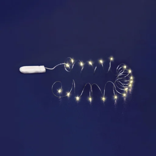 Home MLF 26/WW micro LED-es fényfüzér, 2 m / 20 db melegfehér micro LED, állófényű, átlátszó vezeték, időzíthető, gombelemes, lapos elemtartó, beltéri kivitel - 2