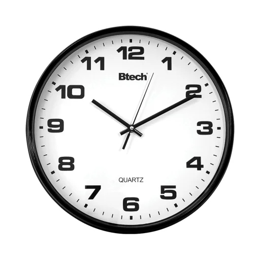 Btech BH-80 falióra, 20 cm átmérő, fehér számlap, fekete keret, műanyag - 1