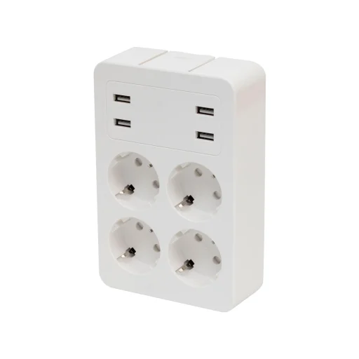 Home NV 4 USB tálcás USB-s elosztó, 4 földelt aljzat, 4 USB aljzat össz 2,4A, elforgatható csatlakozódugó, max.3680W - 1