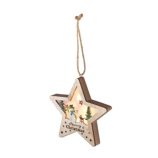 Home KLW 17 S ajtódísz, ablakdísz, fa, csillag forma, 6 db LED, lézervágott, hóember, kapcsolható - 2
