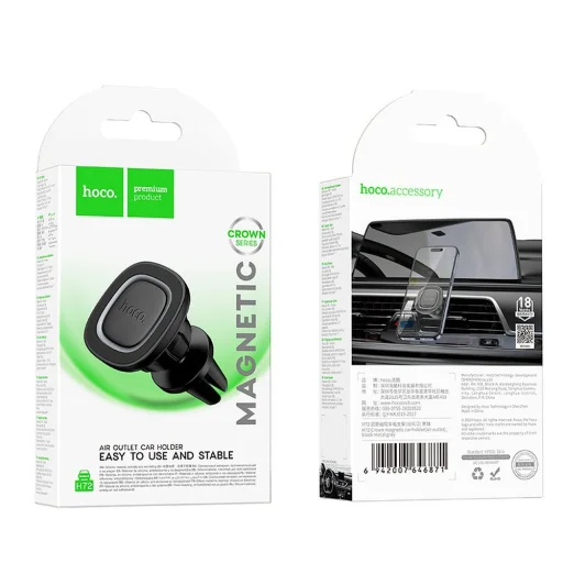 HOCO mágneses autós telefontartó légbefúvóra H72 fekete fém szürke - 3