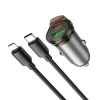 HOCO autós töltő USB A + Type C + Type C Lightning kábel PD QC3.0 43W NZ16A fém szürke thumbnail