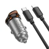 HOCO autós töltő USB A + Type C + Type C Lightning kábel PD QC3.0 43W NZ16A fém szürke thumbnail