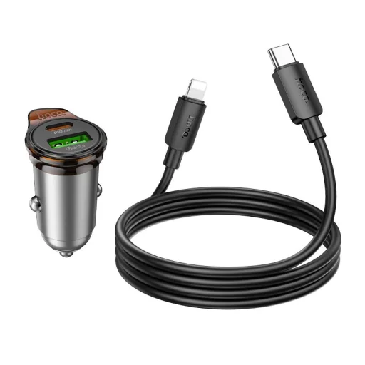 HOCO autós töltő USB A + Type C + Type C Lightning kábel PD QC3.0 43W NZ16A fém szürke - 6