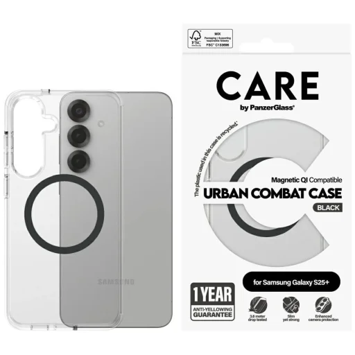 CARE by PanzerGlass Flagship Urban Combat Fekete QI tok Samsung Galaxy S25 Plus - Átlátszó - 1
