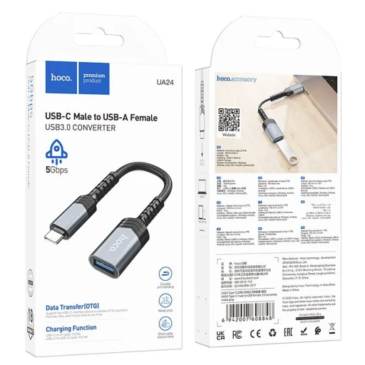 HOCO átalakító OTG Type C (hím) - USB A (női) 3.04A UA24 fekete - 9