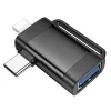HOCO adapter OTG 2in1 Type C (férfi) / Lightning (férfi) USB A (női) UA31F fekete thumbnail