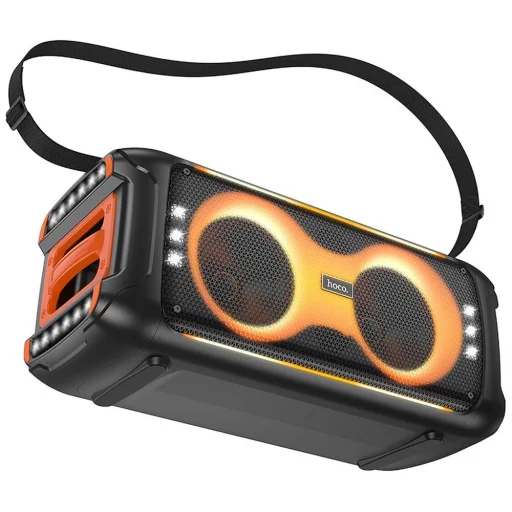 HOCO karaoke szett vezeték nélküli hangszóró + 2 x vezeték nélküli mikrofon LED 60W HA9 fekete - 1