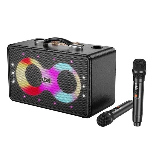 HOCO karaoke készlet vezeték nélküli hangszóró + 2 x vezeték nélküli mikrofon LED 40W HA8 fekete - 1