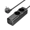 HOCO hálózati elosztó 2 aljzattal + USB A + 3 x Type C PD QC3.0 3A 67W NS10 2 m fekete thumbnail