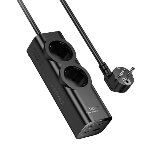HOCO hálózati elosztó 2 aljzattal + USB A + 3 x Type C PD QC3.0 3A 67W NS10 2 m fekete - 2