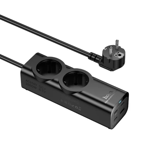 HOCO hálózati elosztó 2 aljzattal + USB A + 3 x Type C PD QC3.0 3A 67W NS10 2 m fekete - 4