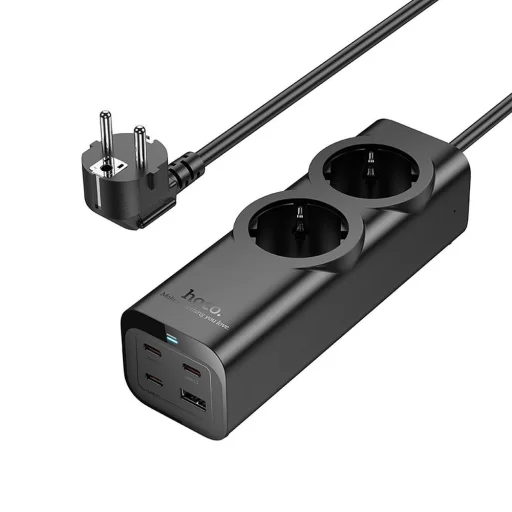 HOCO hálózati elosztó 2 aljzattal + USB A + 3 x Type C PD QC3.0 3A 67W NS10 2 m fekete - 5