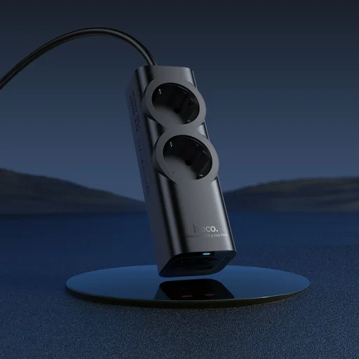 HOCO hálózati elosztó 2 aljzattal + USB A + 3 x Type C PD QC3.0 3A 67W NS10 2 m fekete - 8