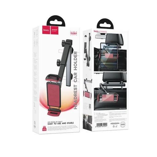 HOCO teleszkópos autós tartó fejtámlára (4,5" - 13") H69 fekete és piros - 9