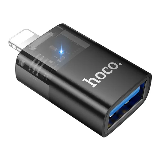 HOCO adapter OTG Lightning (férfi) - USB A (női) UA36 fekete átlátszó, - 2