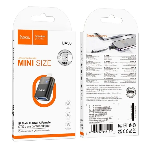 HOCO adapter OTG Lightning (férfi) - USB A (női) UA36 fekete átlátszó, - 6